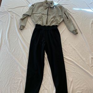SEATTLE GEAR Vintage Jumpsuit One Piece Stirrup Pant Zip Top Gray Black SZ Mediu